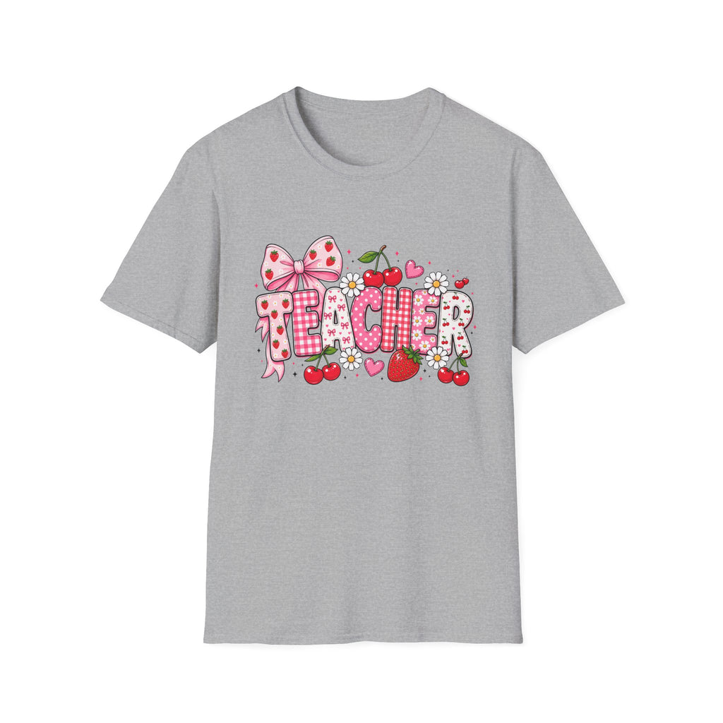 Teacher Graphic Tee — Cute Strawberry & Cherry Floral Design