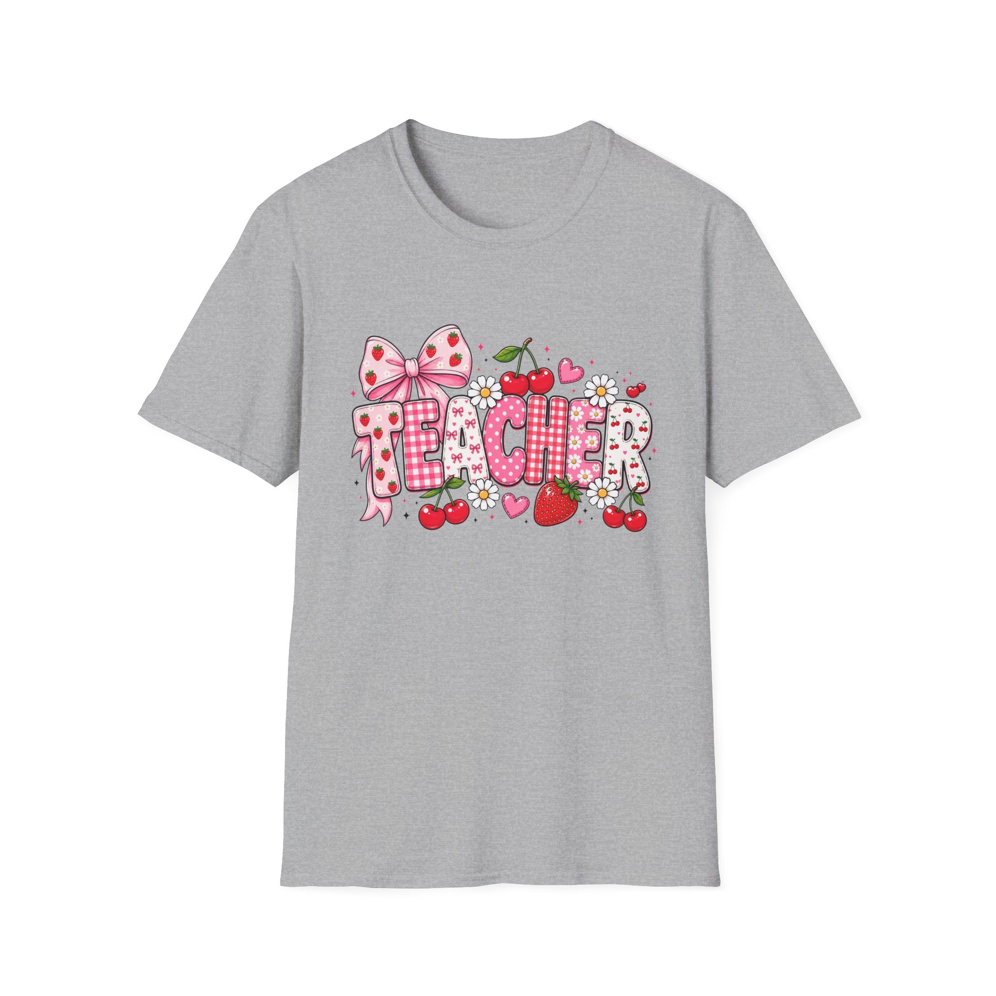 Teacher Graphic Tee — Cute Strawberry & Cherry Floral Design