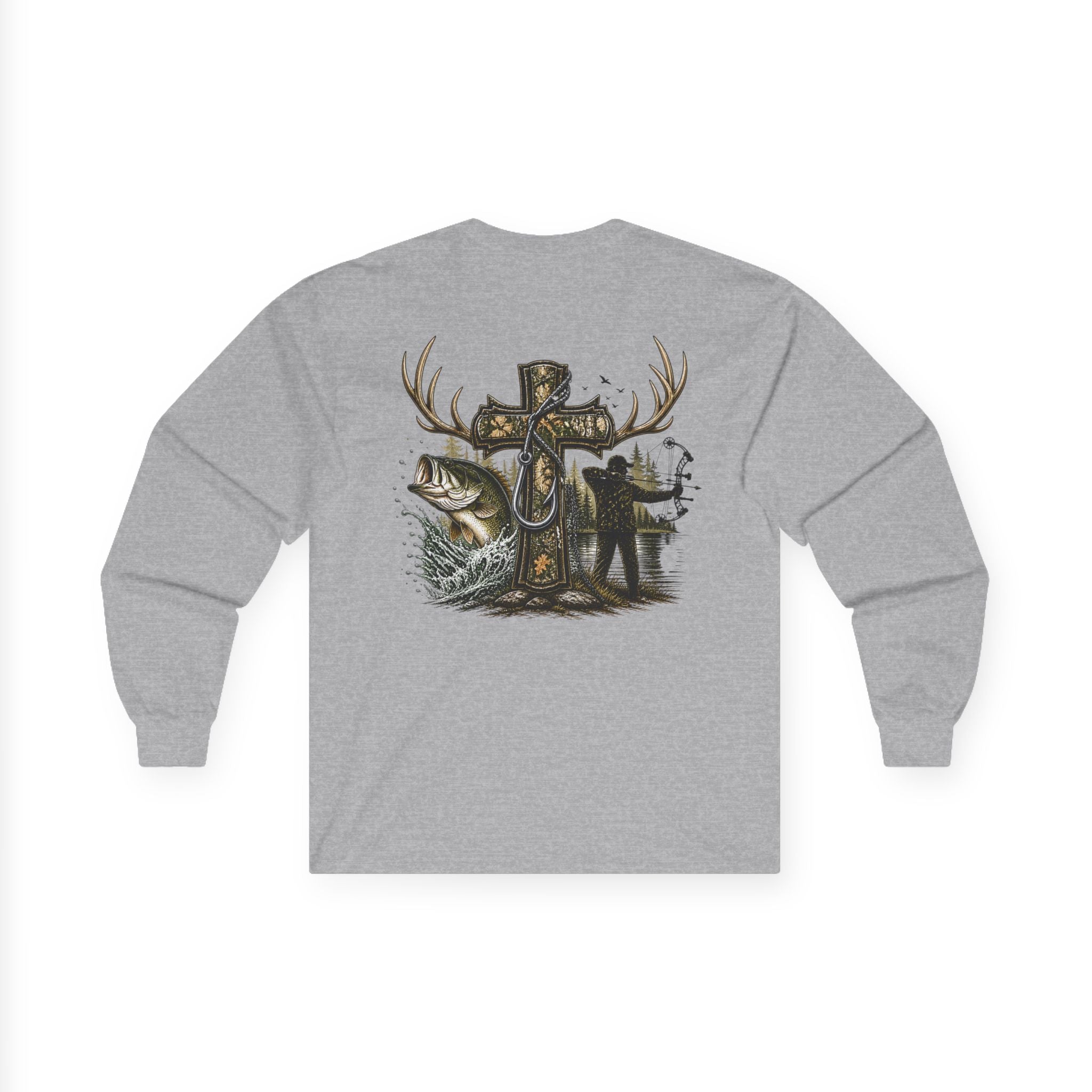 Long Sleeve Tee — Fisherman Cross & Bass Graphic