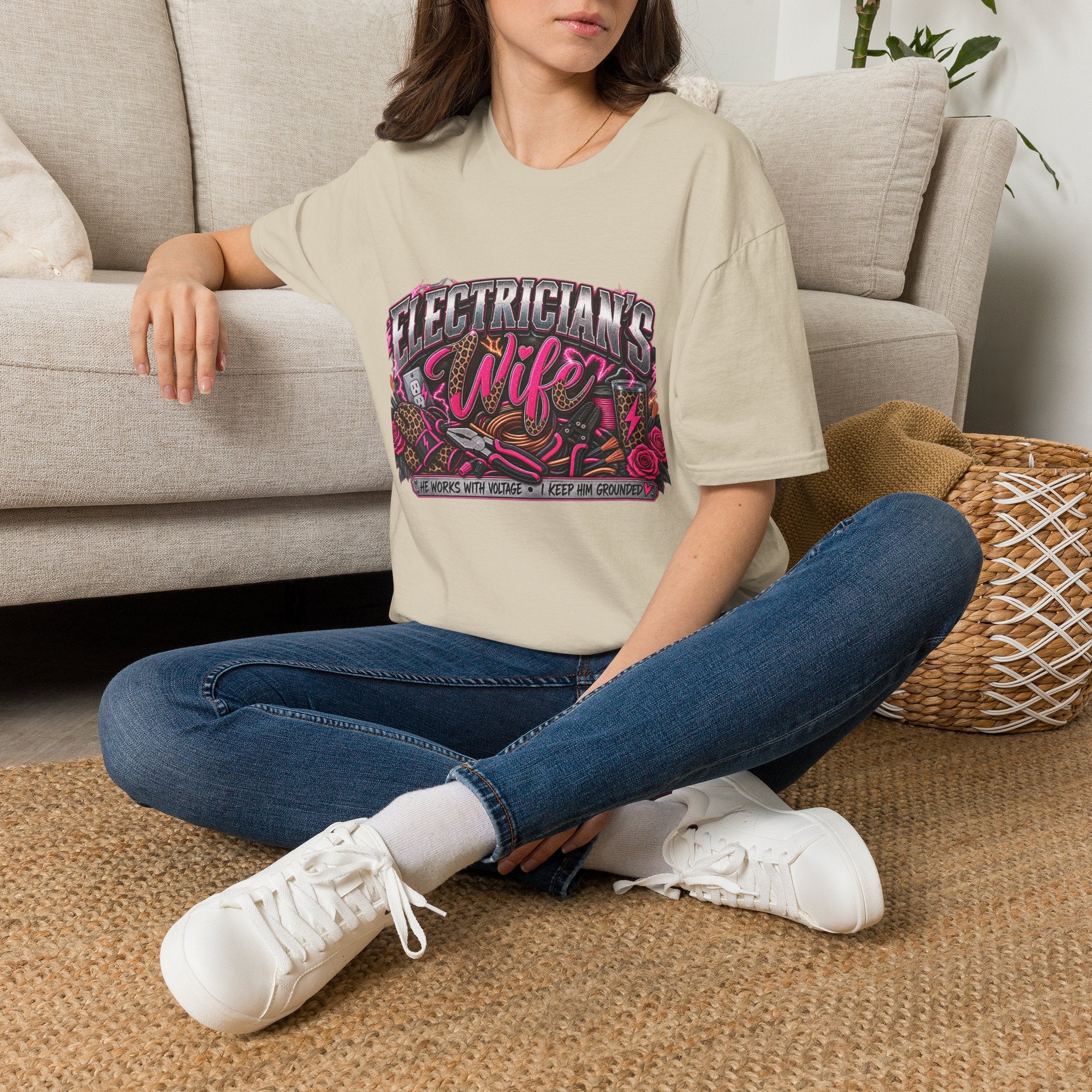 Electrician's Wife T-Shirt — Bold Pink Tradeswife Graphic Tee