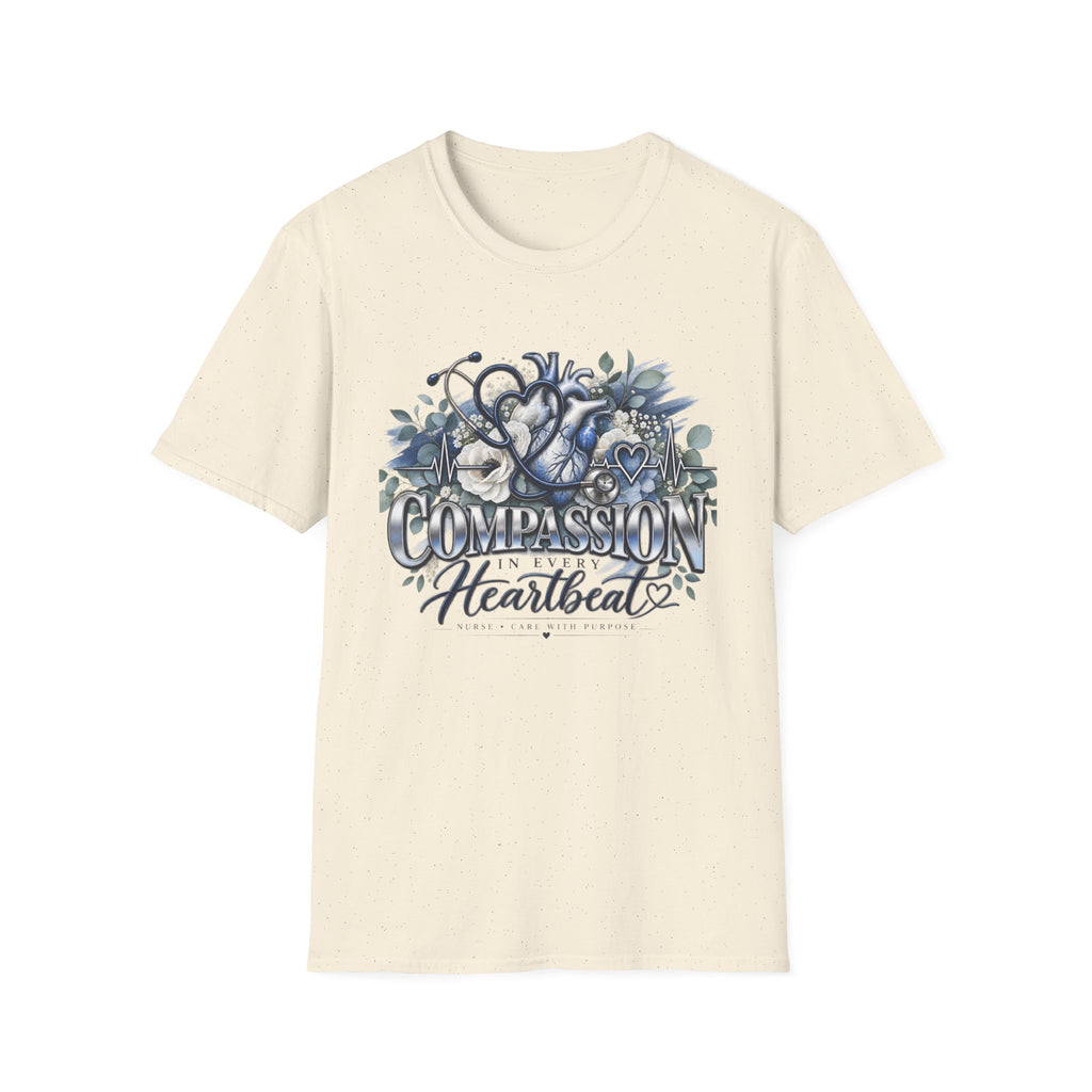 Compassion Heartbeat T-Shirt — Stethoscope & Floral Nurse Medical Tee