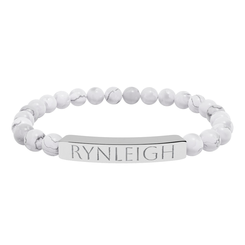 Engravable Natural Stone Bar Bracelet — Personalized Stretch Bead Bracelet