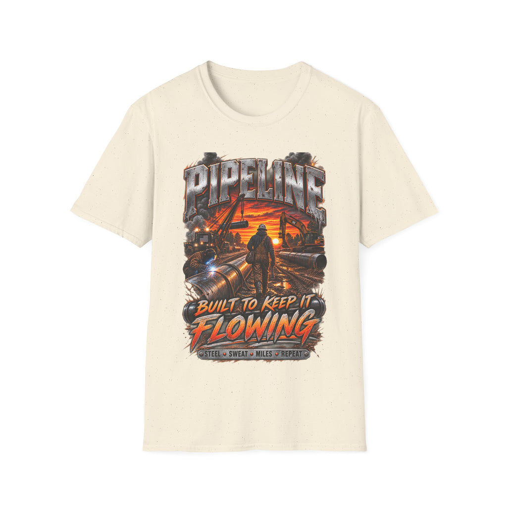 Pipeline Workers Sunset T-Shirt — "Built to Keep It Flowing" Oil & Gas Tee