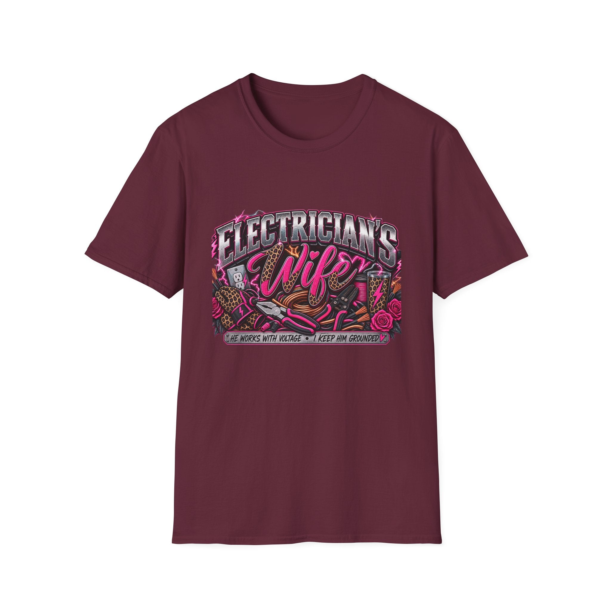 Electrician's Wife T-Shirt — Bold Pink Tradeswife Graphic Tee