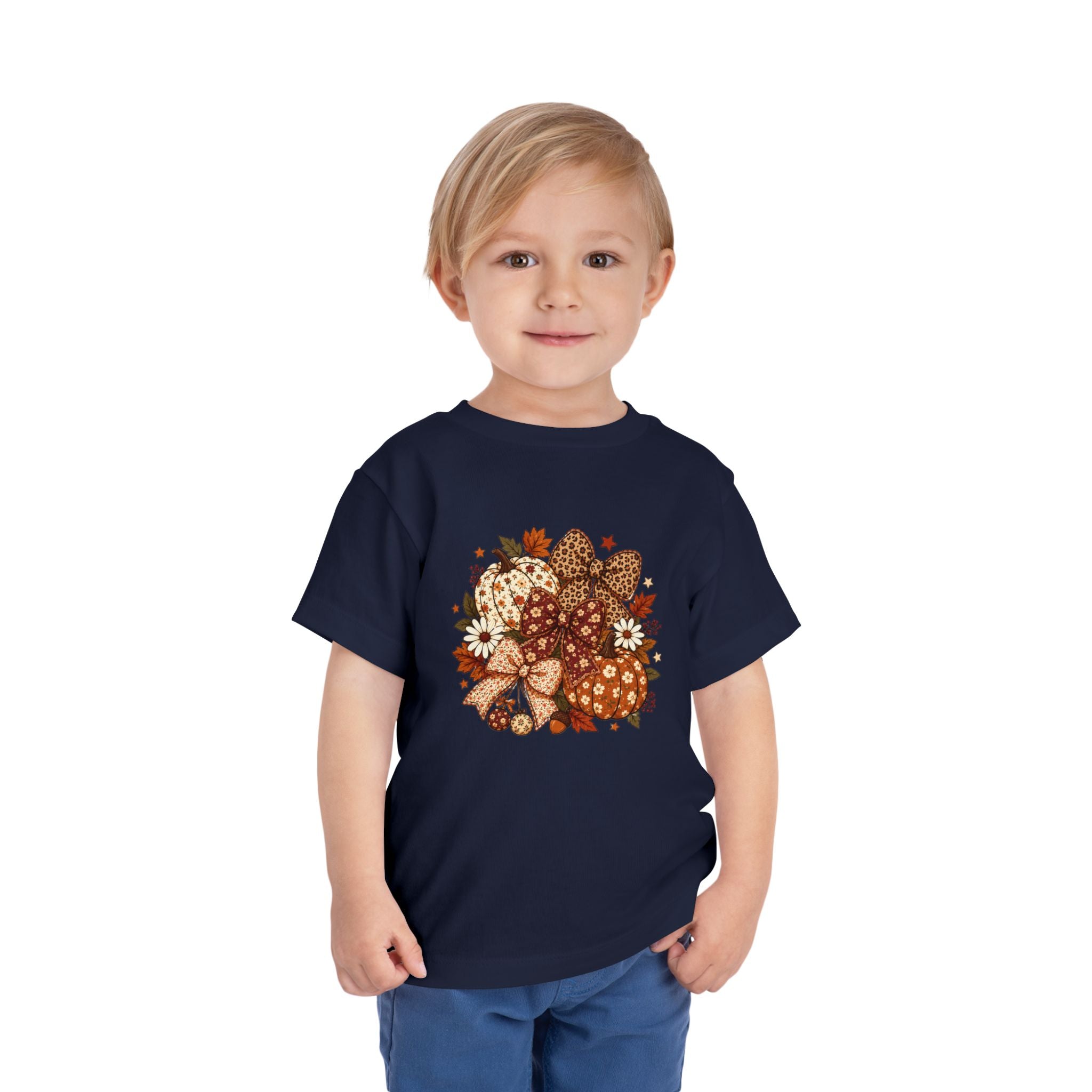 Toddler Tee — Autumn Leopard Floral Pumpkins Fall Bouquet