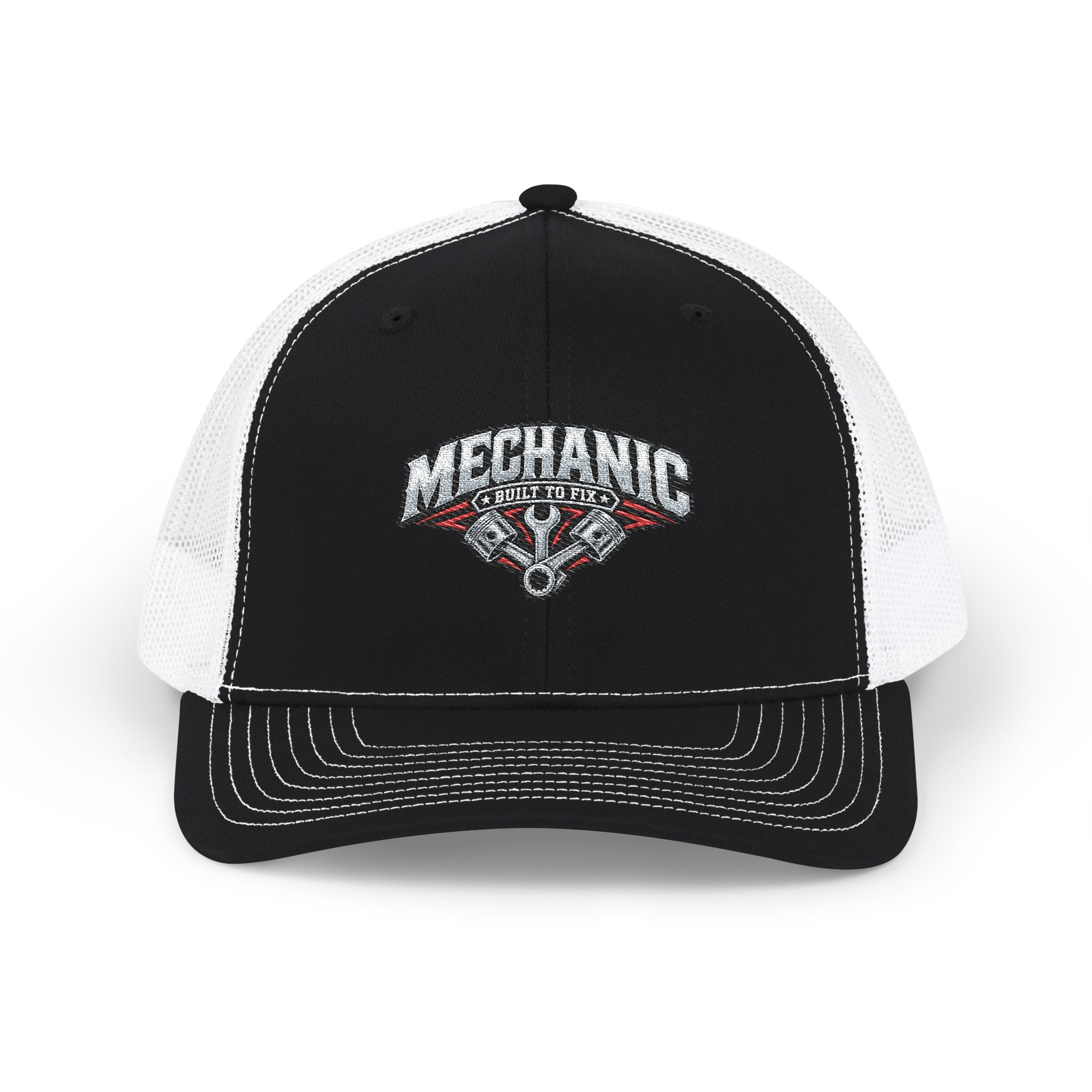 Mechanic Trucker Cap — Vintage Wrench & Piston Snapback Hat