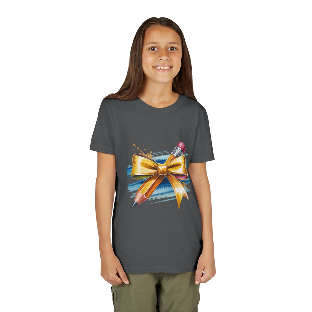 Youth Tee — Pencil with Gold Bow Back-to-School