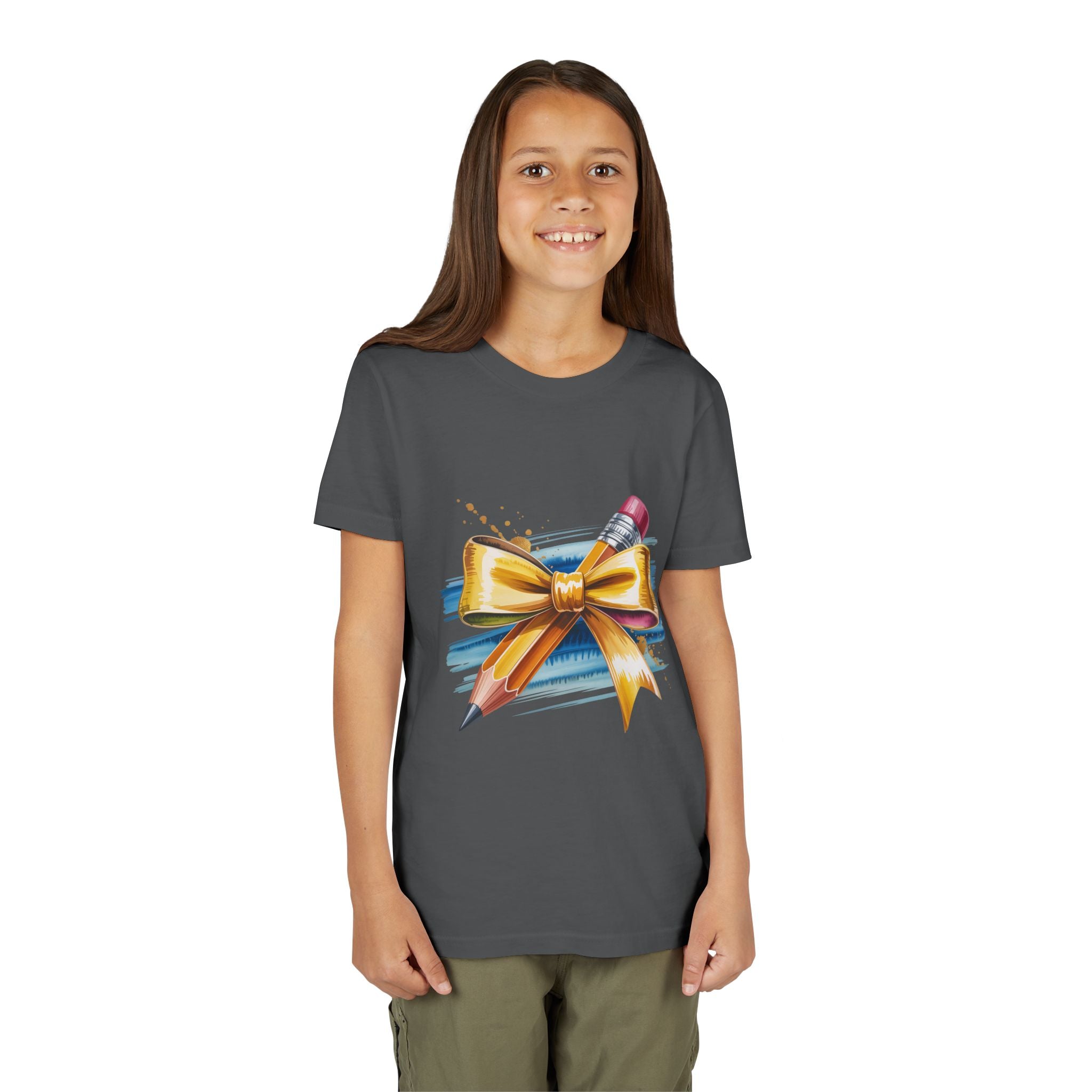 Youth Tee — Pencil with Gold Bow Back-to-School