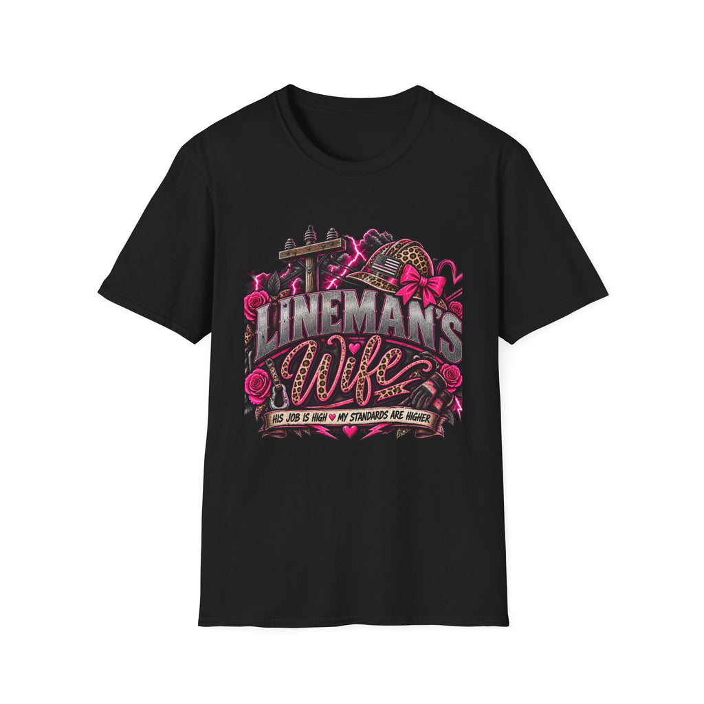 Lineman's Wife T‑Shirt — Pink Floral Lineman Crew Design