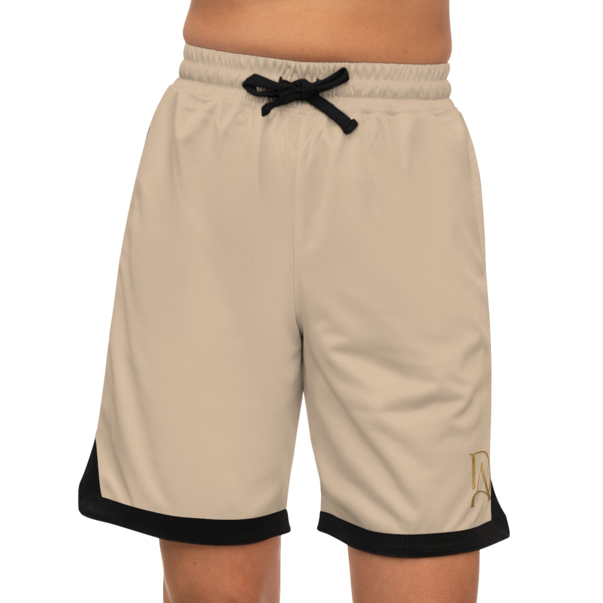 Beige Basketball Shorts with Black Trim – Athletic Ribbed Performance Shorts