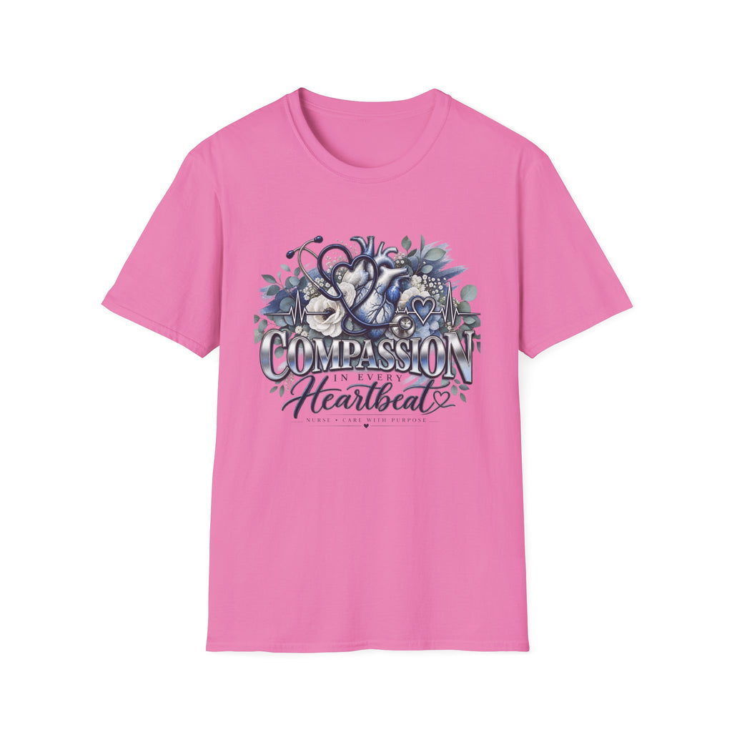 Compassion Heartbeat T-Shirt — Stethoscope & Floral Nurse Medical Tee