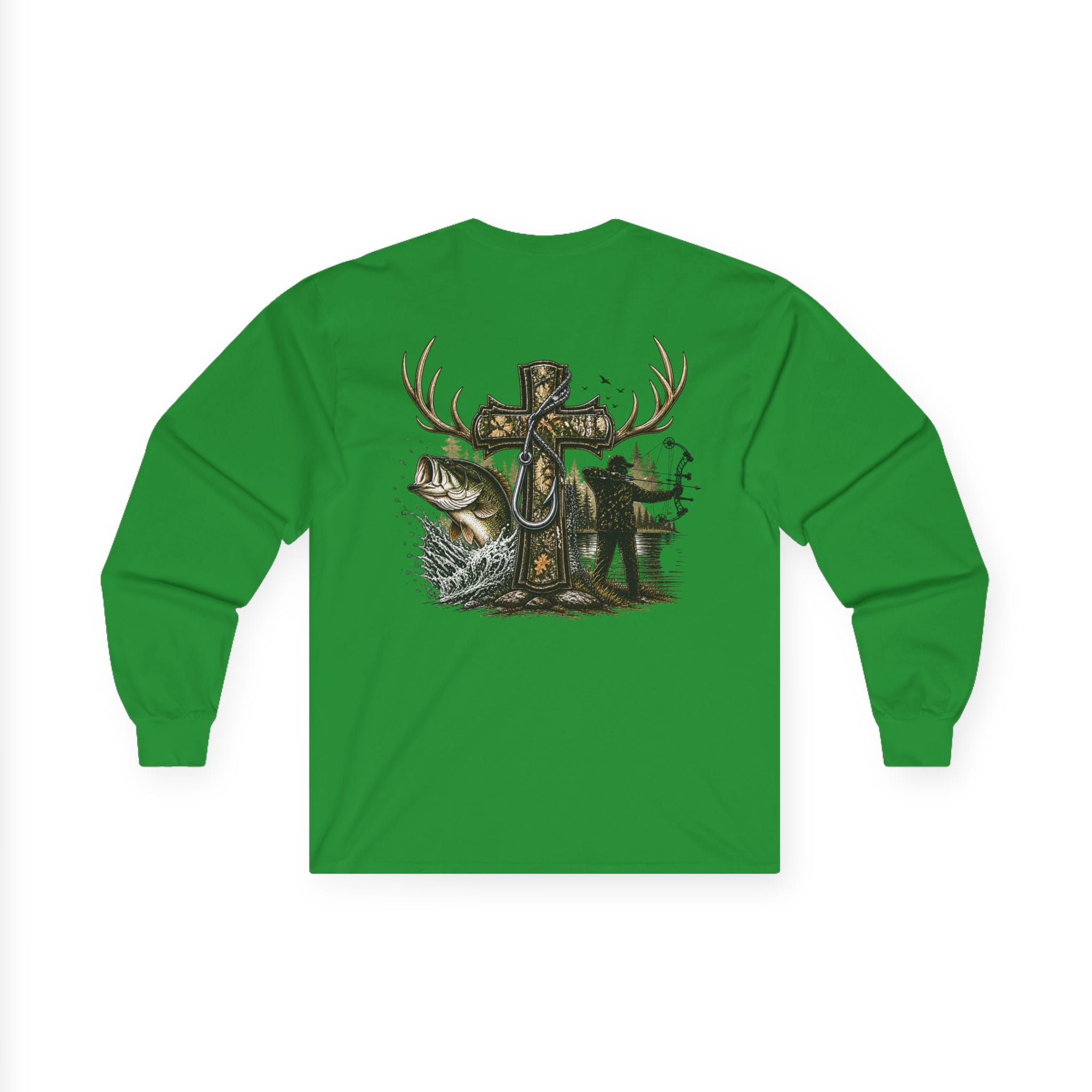 Long Sleeve Tee — Fisherman Cross & Bass Graphic