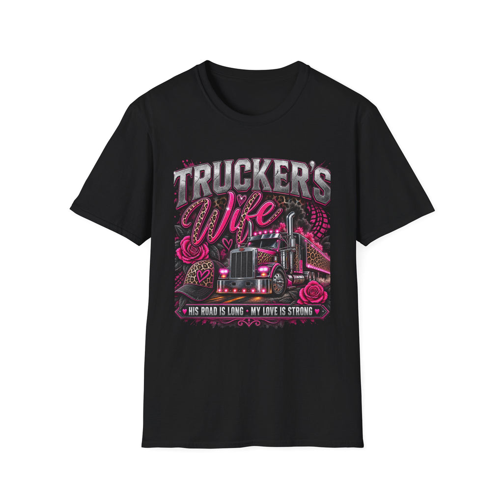 Trucker's Wife T-Shirt — Pink Heart Truck Tee for Trucking Wives