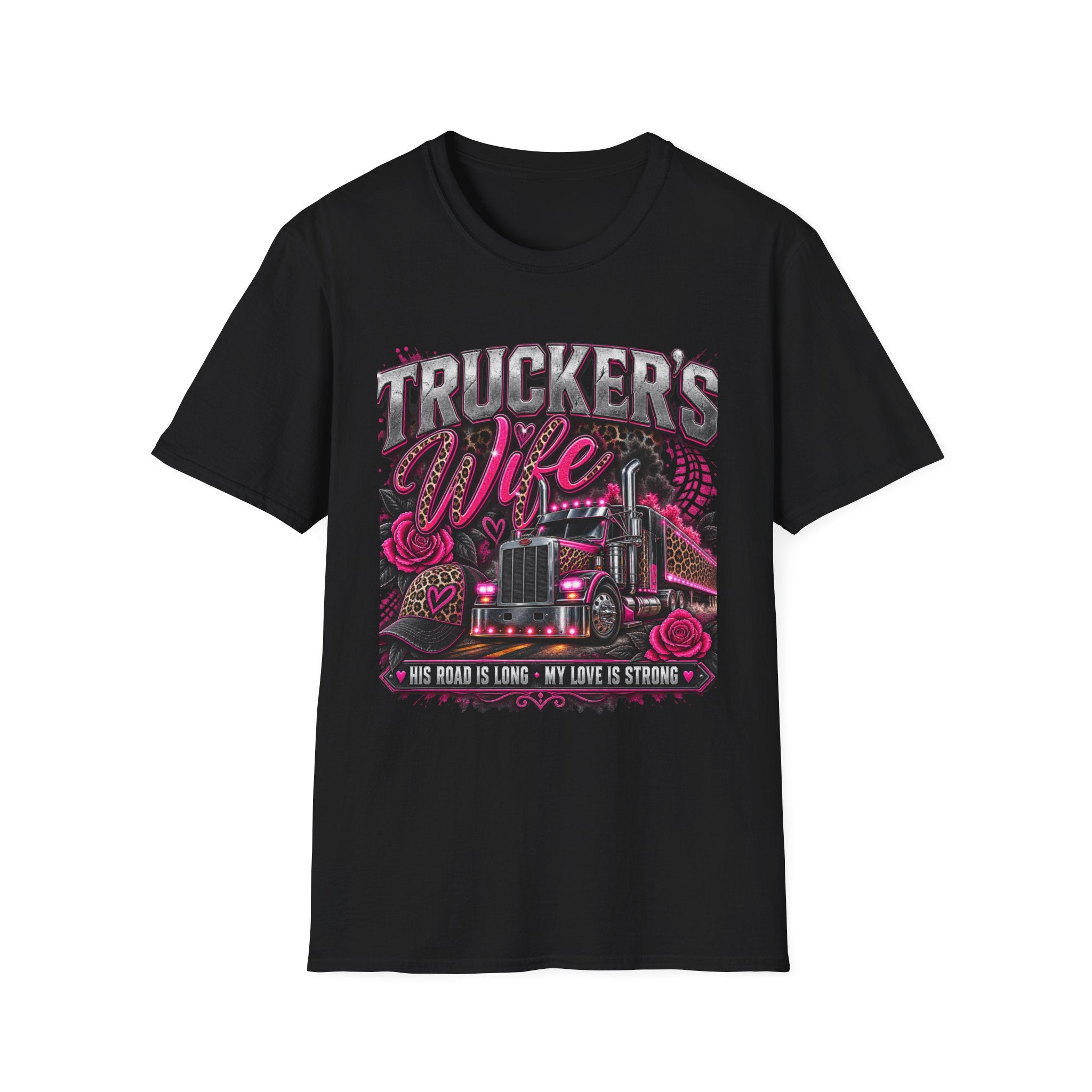Trucker's Wife T-Shirt — Pink Heart Truck Tee for Trucking Wives
