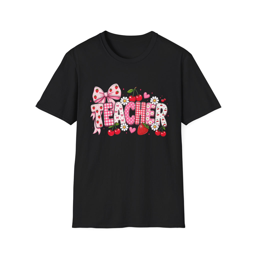 Teacher Graphic Tee — Cute Strawberry & Cherry Floral Design