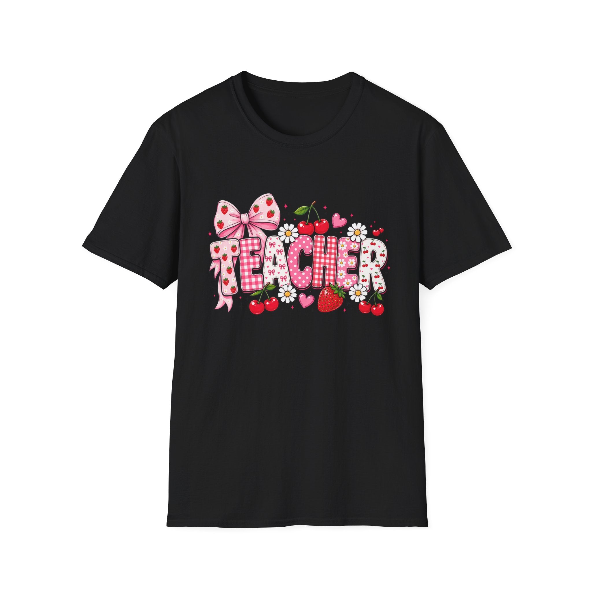 Teacher Graphic Tee — Cute Strawberry & Cherry Floral Design