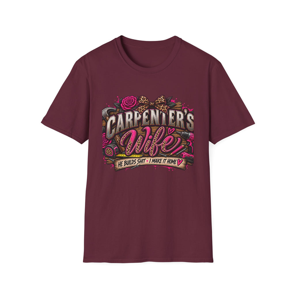 Carpenter's Wife T-Shirt — Floral Leopard Heart Design