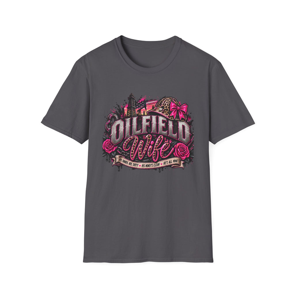 Oilfield Wife T-Shirt — Pink Leopard Bow Oilfield Graphic Tee