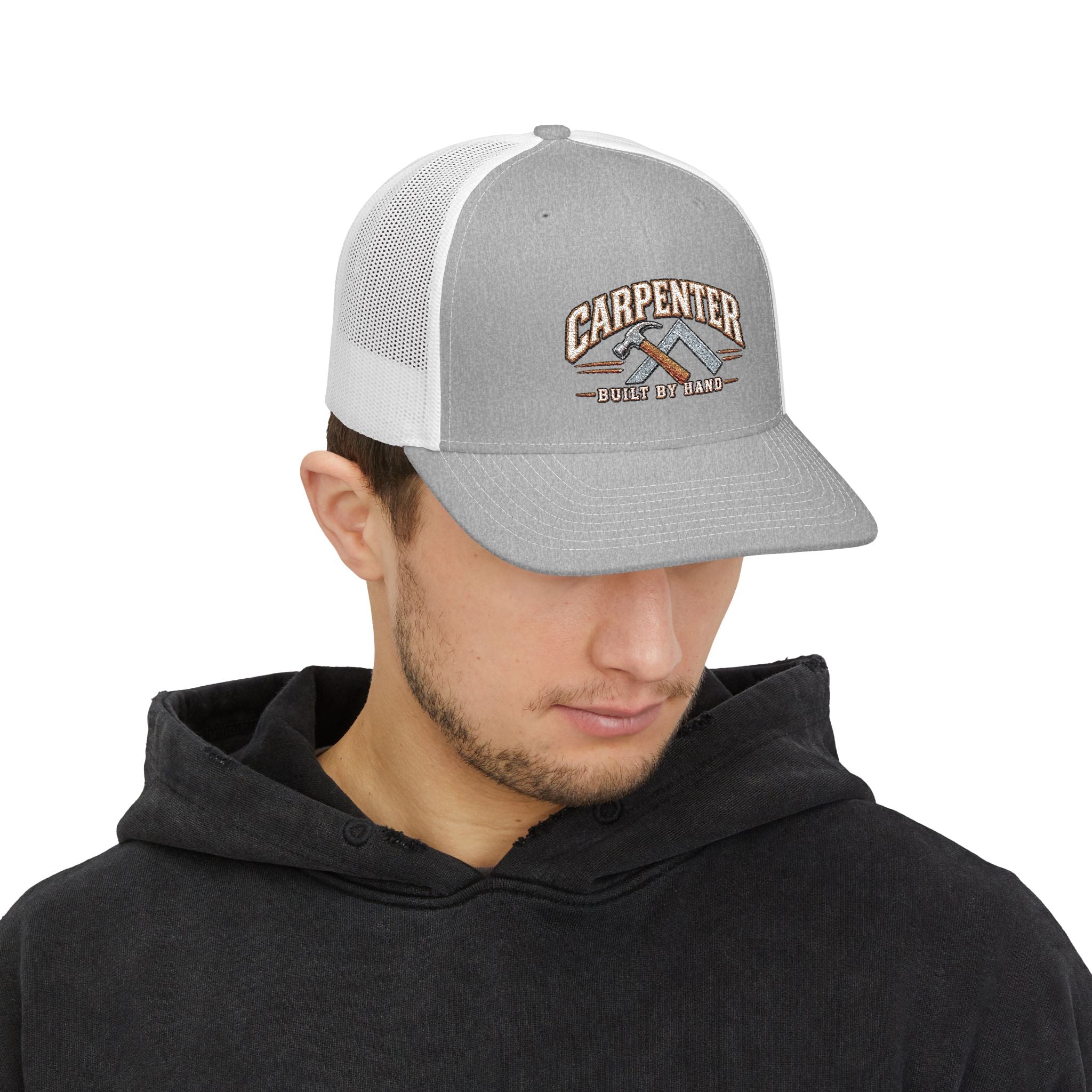 Carpenter Trucker Cap – 'Built By Hand' Embroidered Snapback