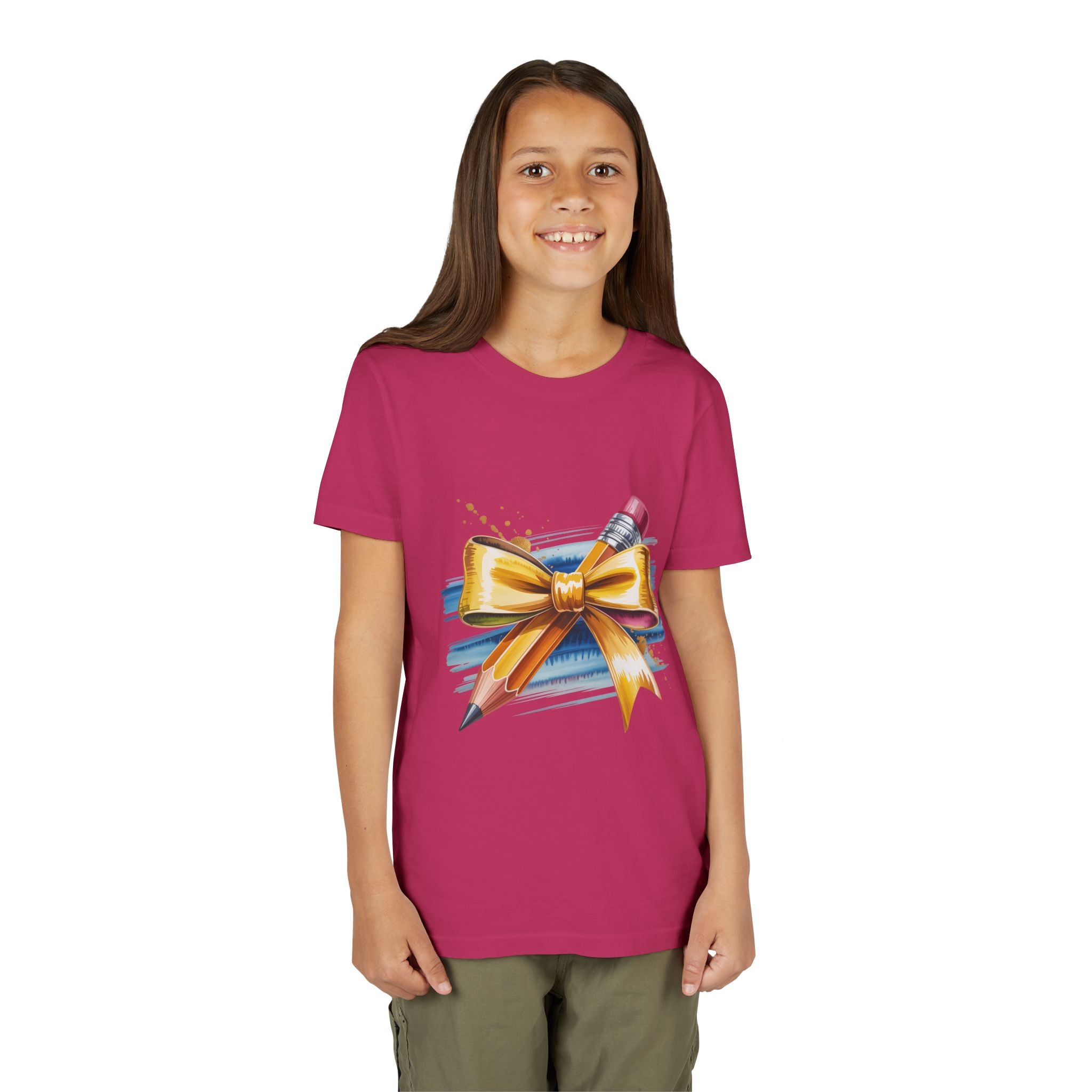 Youth Tee — Pencil with Gold Bow Back-to-School