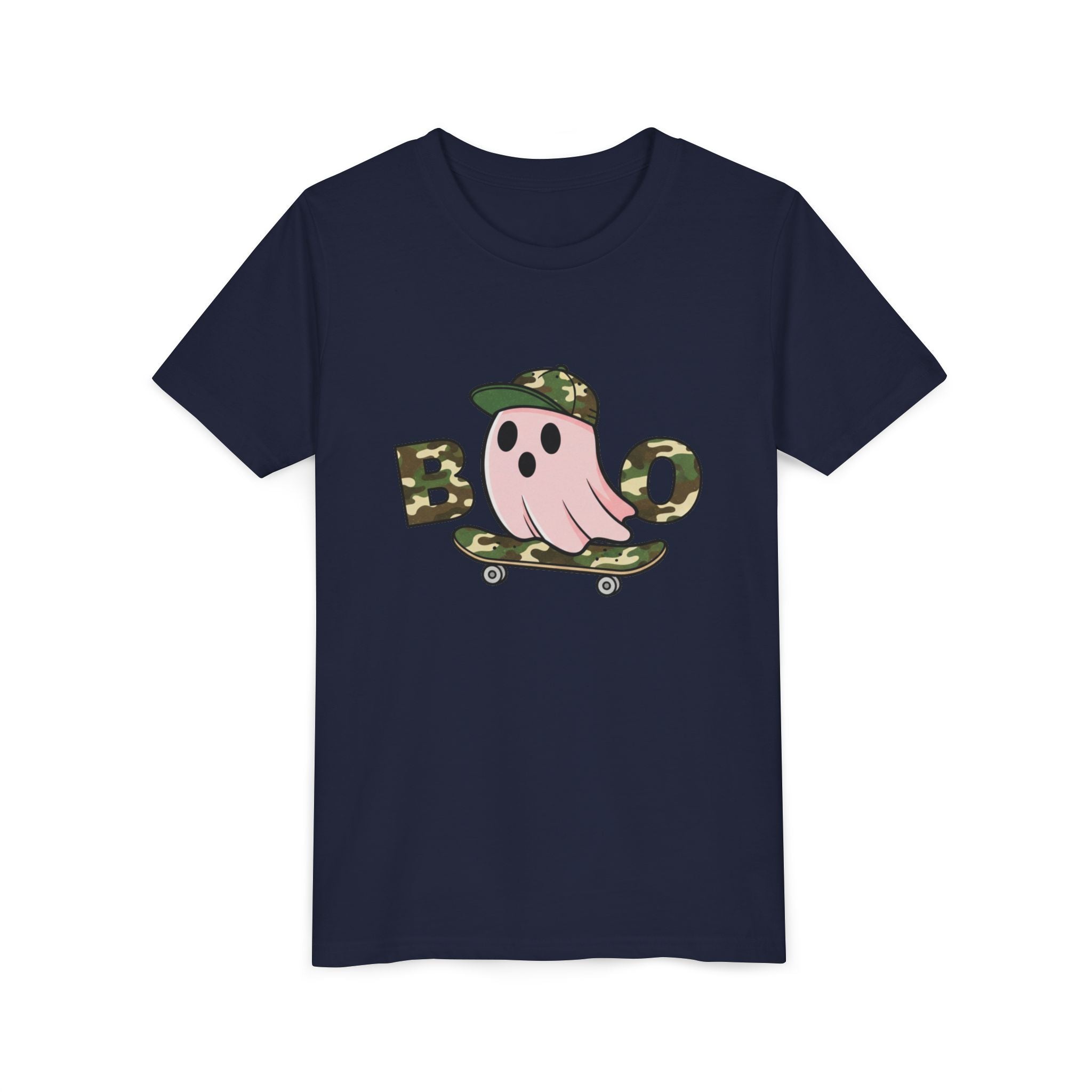 Youth Tee — Camo Skate Ghost “Boo” Graphic Tee