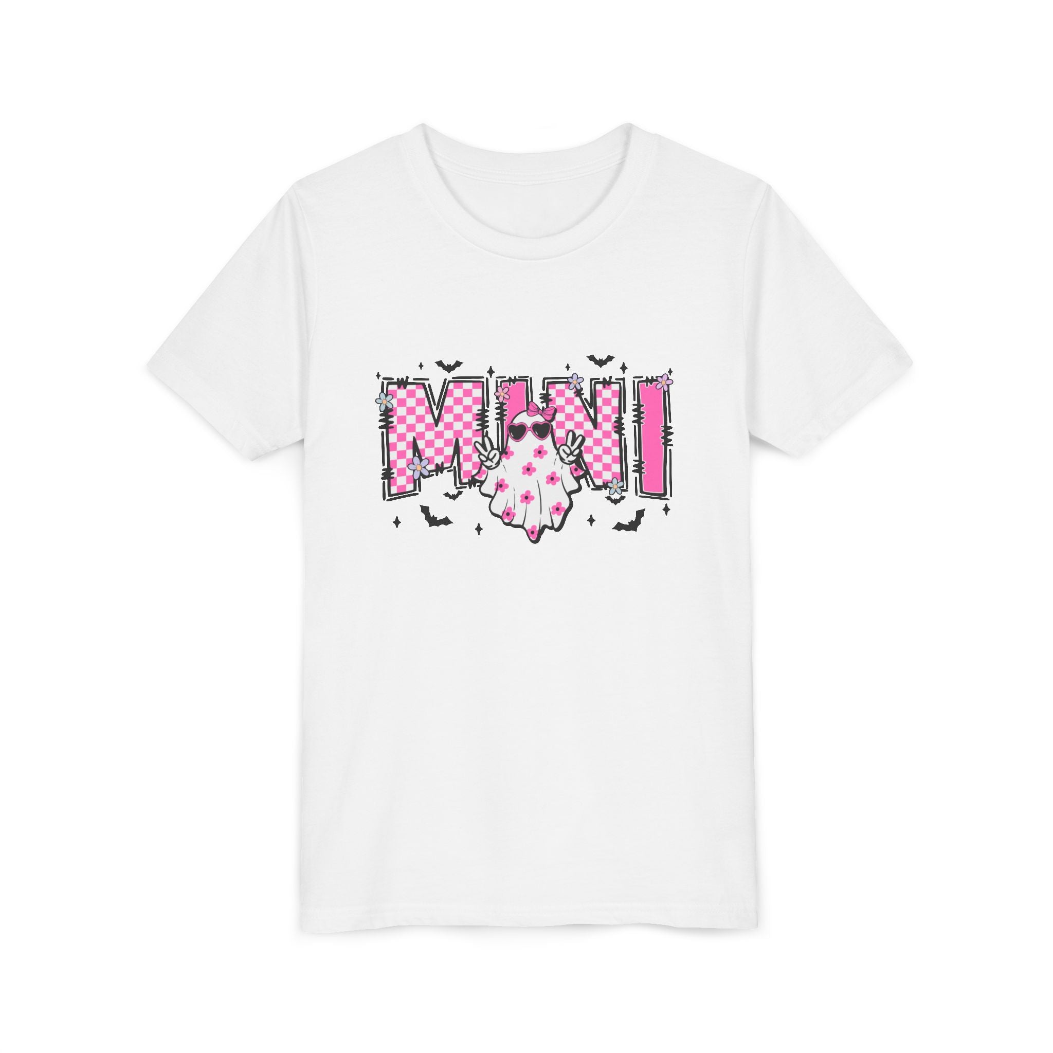 Youth Tee – 'Mimi' Pink Checker Ghost Graphic Kids Shirt