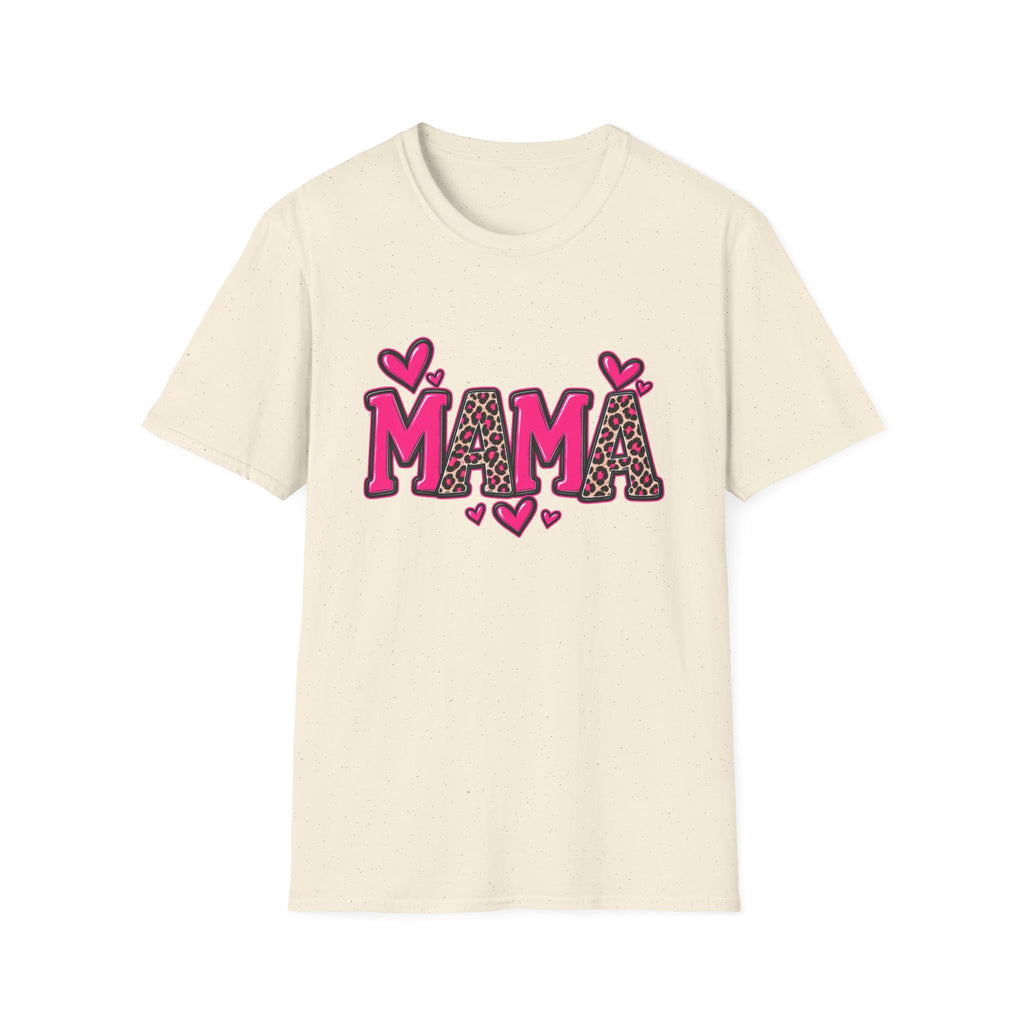 Mama Leopard Heart T‑Shirt — Cute Pink Mama Graphic Tee for Mothers’ Day