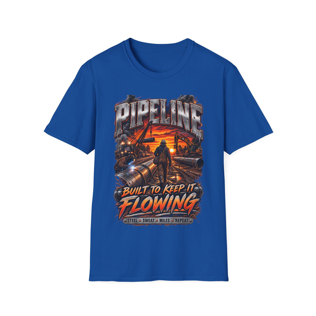 Pipeline Workers Sunset T-Shirt — "Built to Keep It Flowing" Oil & Gas Tee