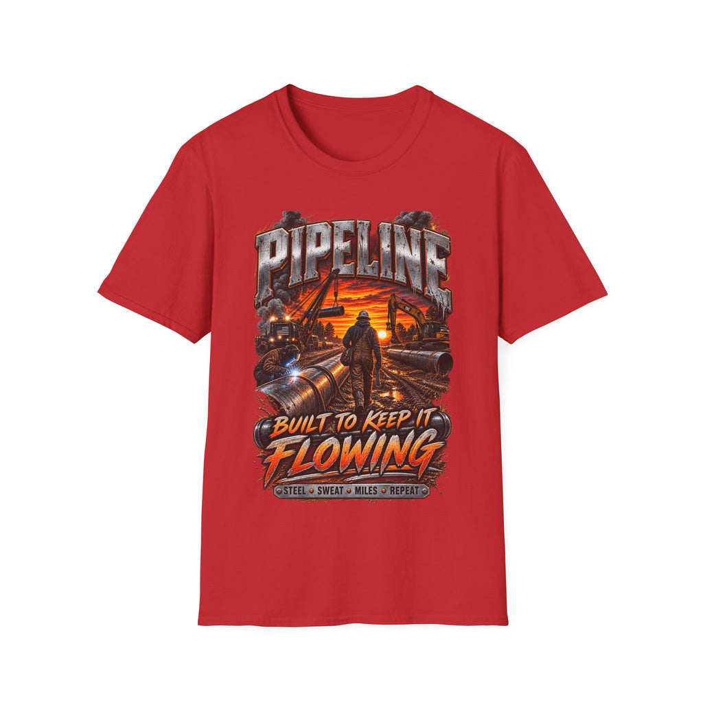 Pipeline Workers Sunset T-Shirt — "Built to Keep It Flowing" Oil & Gas Tee