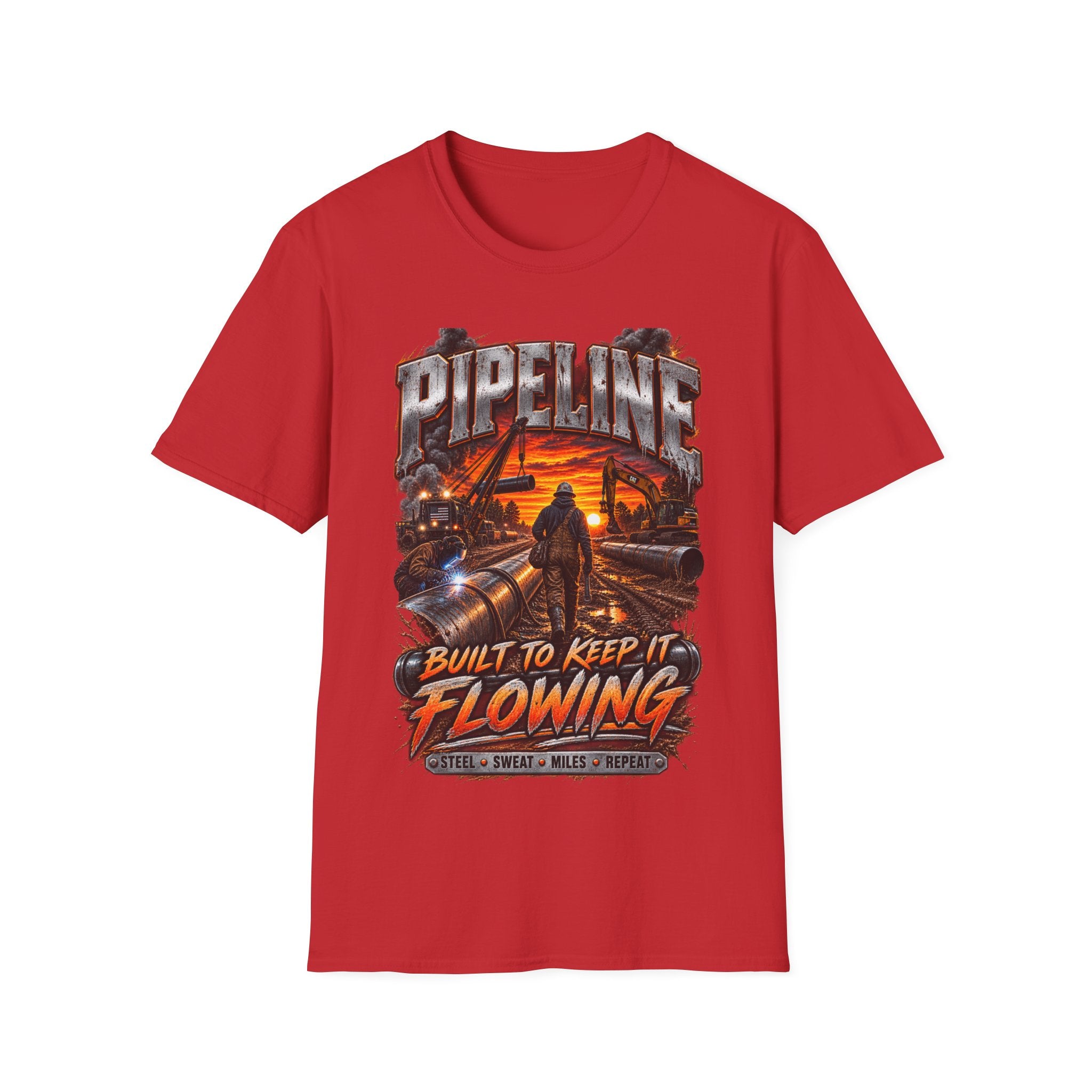 Pipeline Workers Sunset T-Shirt — "Built to Keep It Flowing" Oil & Gas Tee
