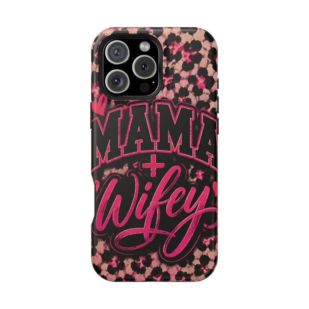 Phone Case — Pink Leopard "Mama Wifey" Magnetic Impact-Resistant Case