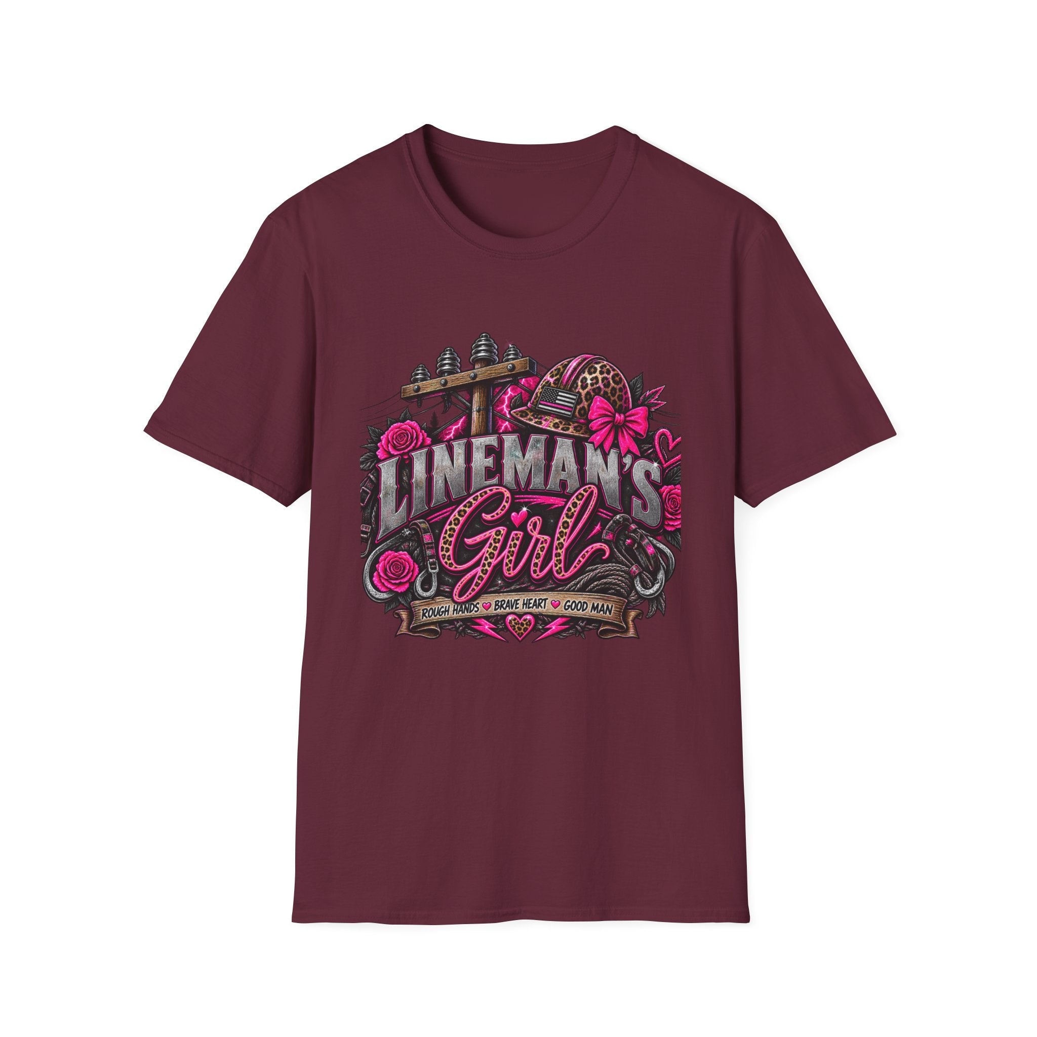 Lineman's Girl T-Shirt — Pink Floral Lineman Crew Tee