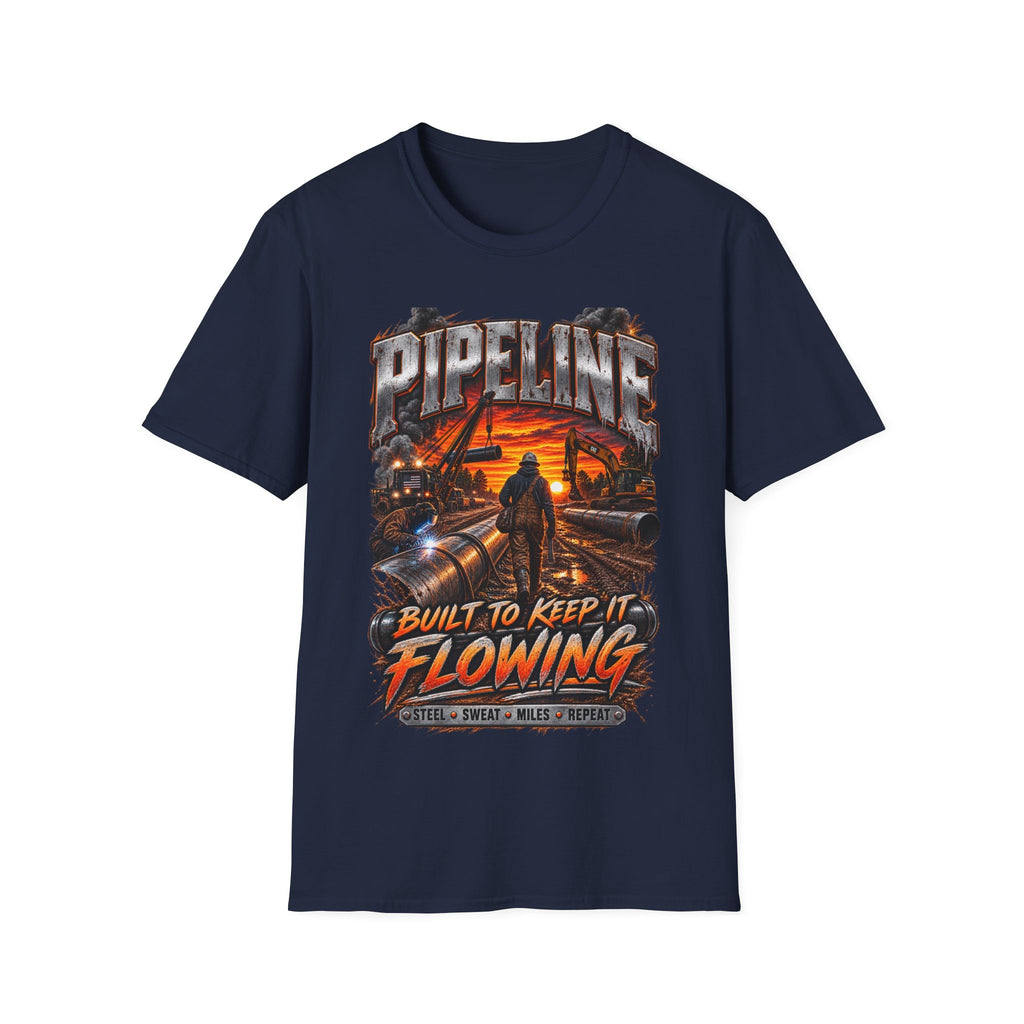 Pipeline Workers Sunset T-Shirt — "Built to Keep It Flowing" Oil & Gas Tee