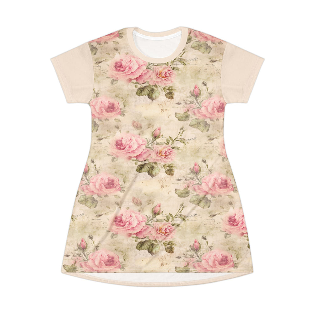 Vintage Pink Rose T-Shirt Dress