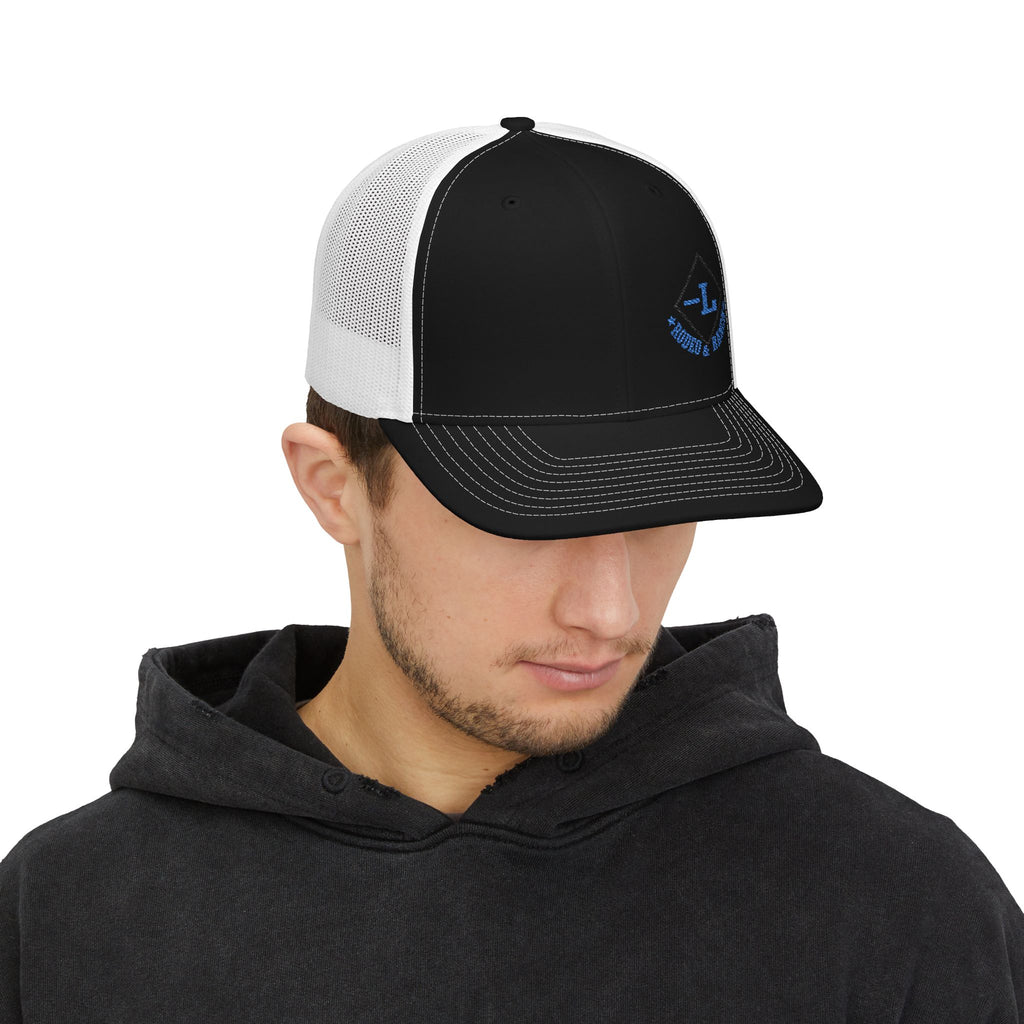 Embroidered Logo Trucker Cap - Black & White Snapback