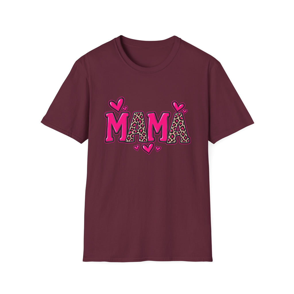 Mama Leopard Heart T‑Shirt — Cute Pink Mama Graphic Tee for Mothers’ Day