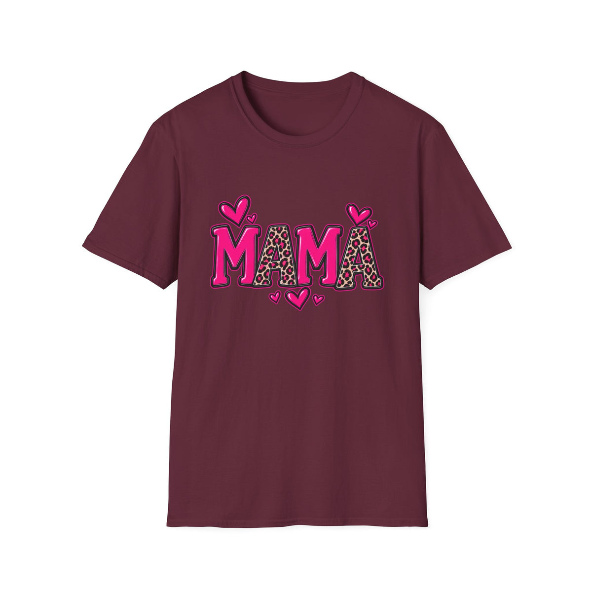 Mama Leopard Heart T‑Shirt — Cute Pink Mama Graphic Tee for Mothers’ Day