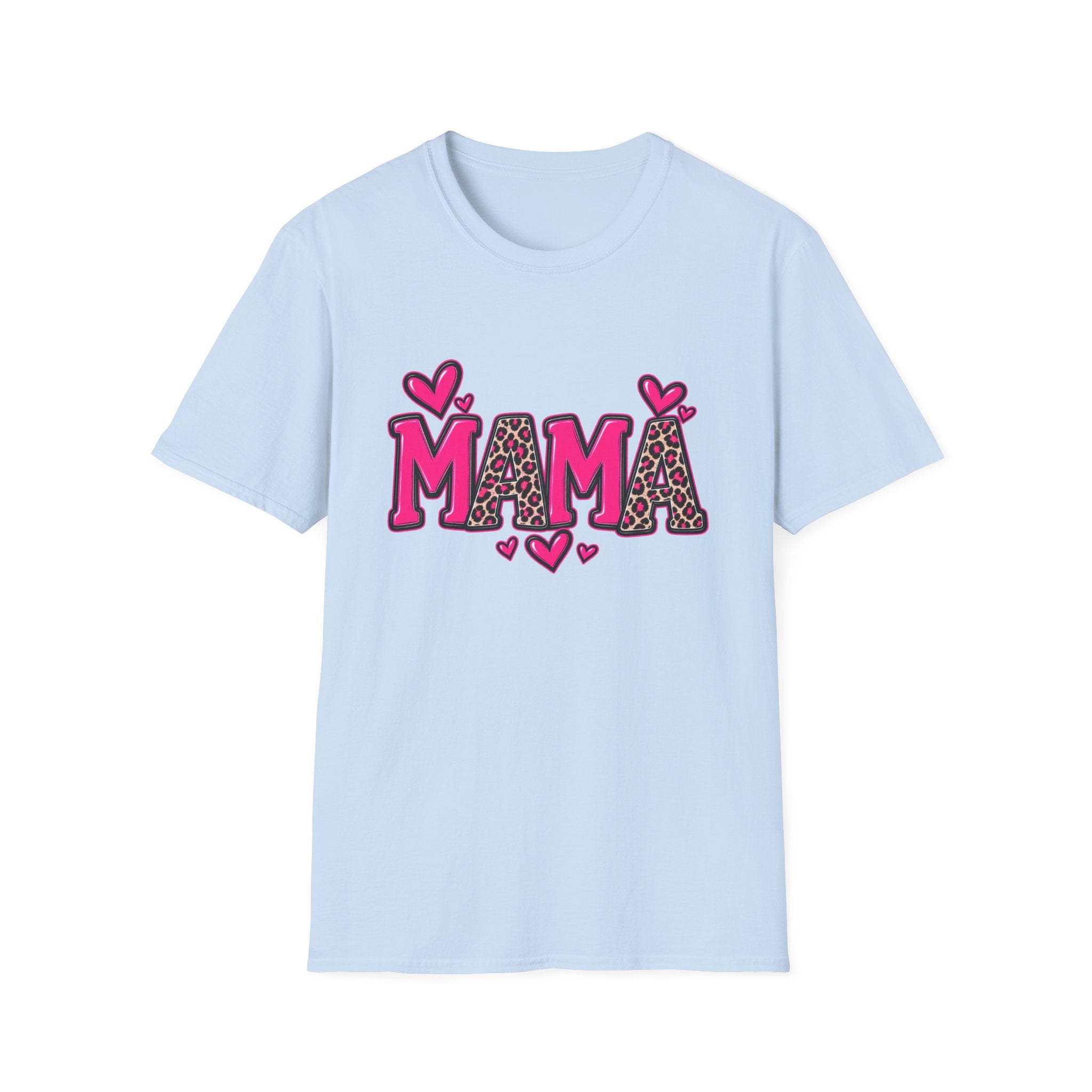 Mama Leopard Heart T‑Shirt — Cute Pink Mama Graphic Tee for Mothers’ Day