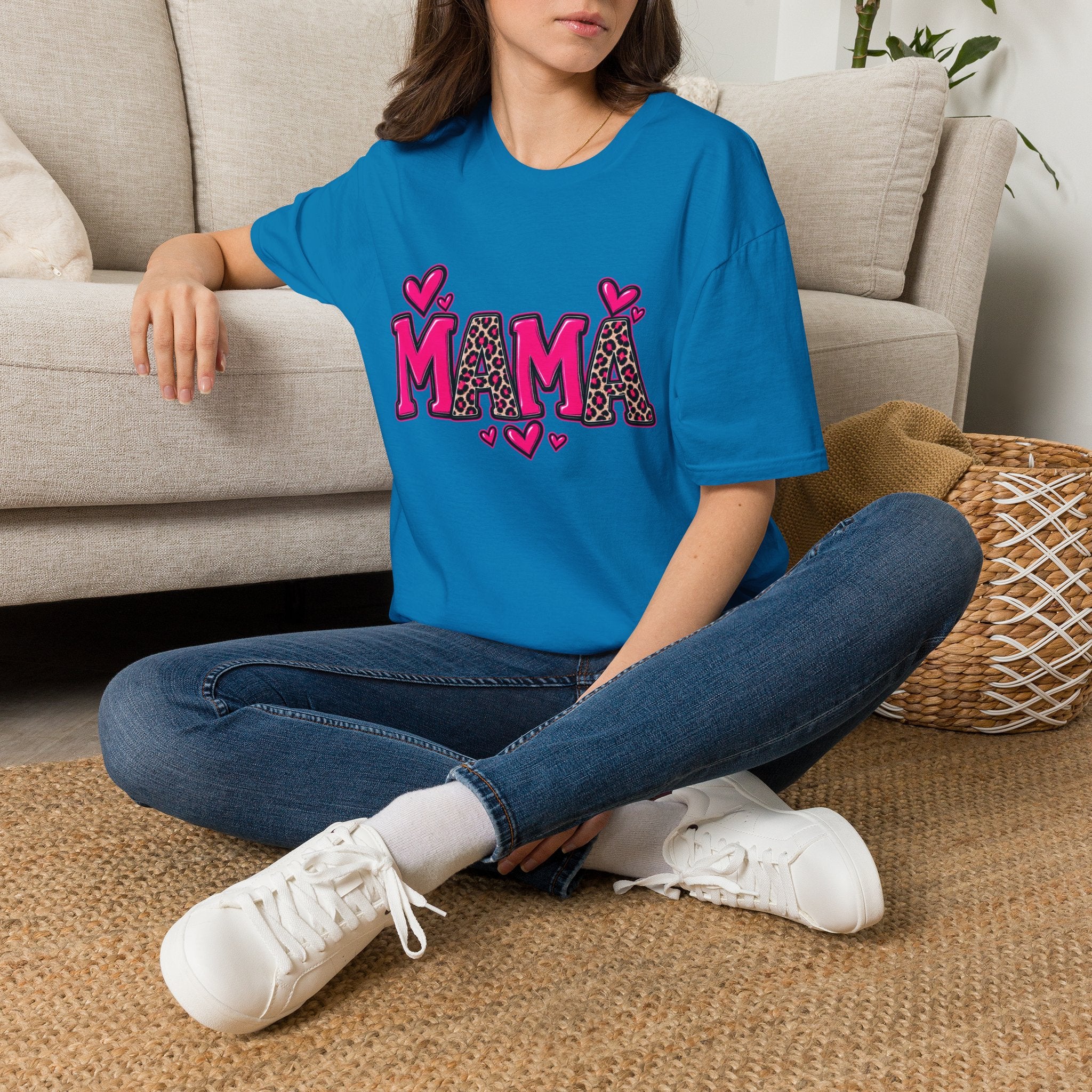 Mama Leopard Heart T‑Shirt — Cute Pink Mama Graphic Tee for Mothers’ Day