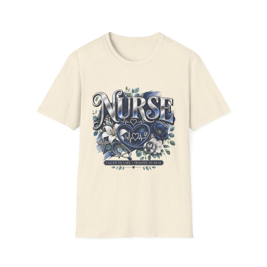 Nurse Floral Heart T‑Shirt — Blue Script Medical Pride Tee
