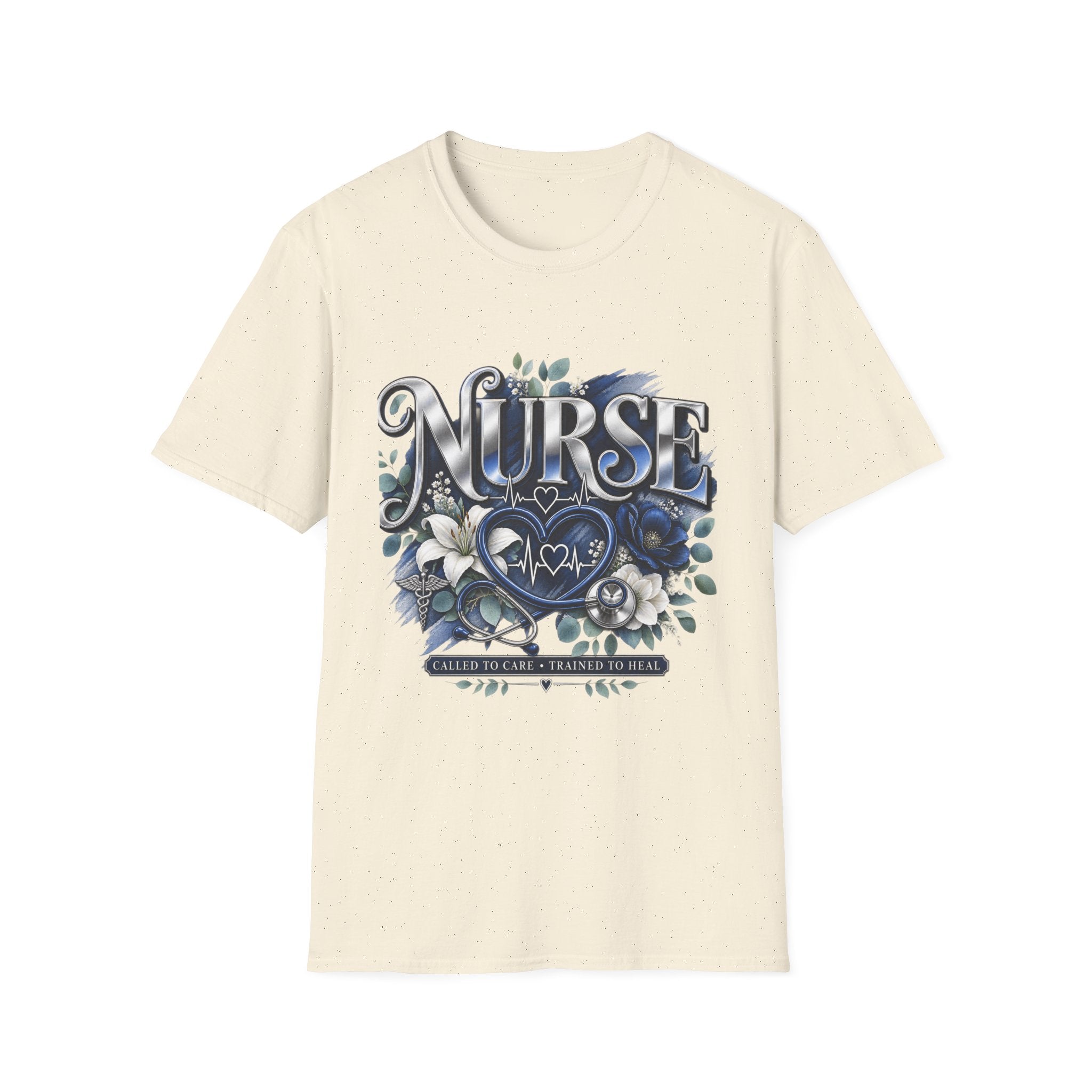 Nurse Floral Heart T‑Shirt — Blue Script Medical Pride Tee