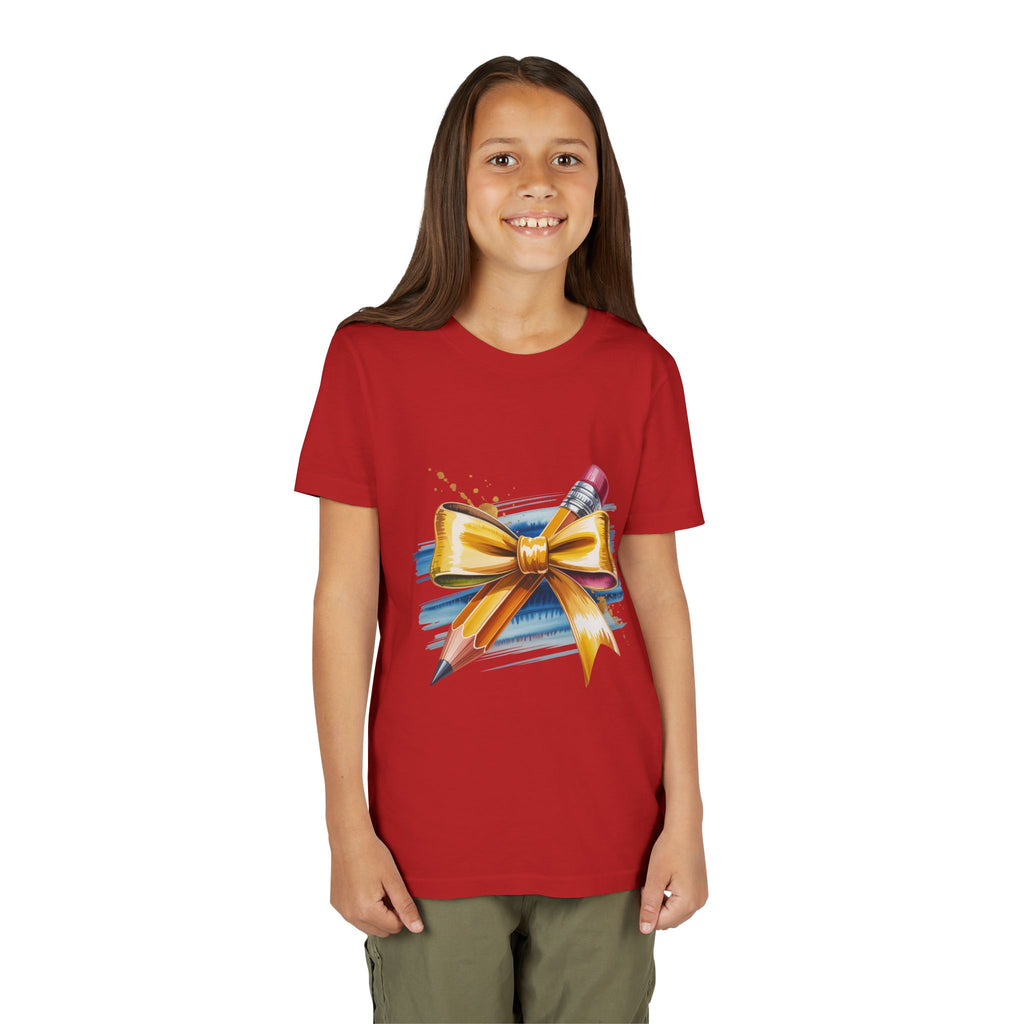 Youth Tee — Pencil with Gold Bow Back-to-School