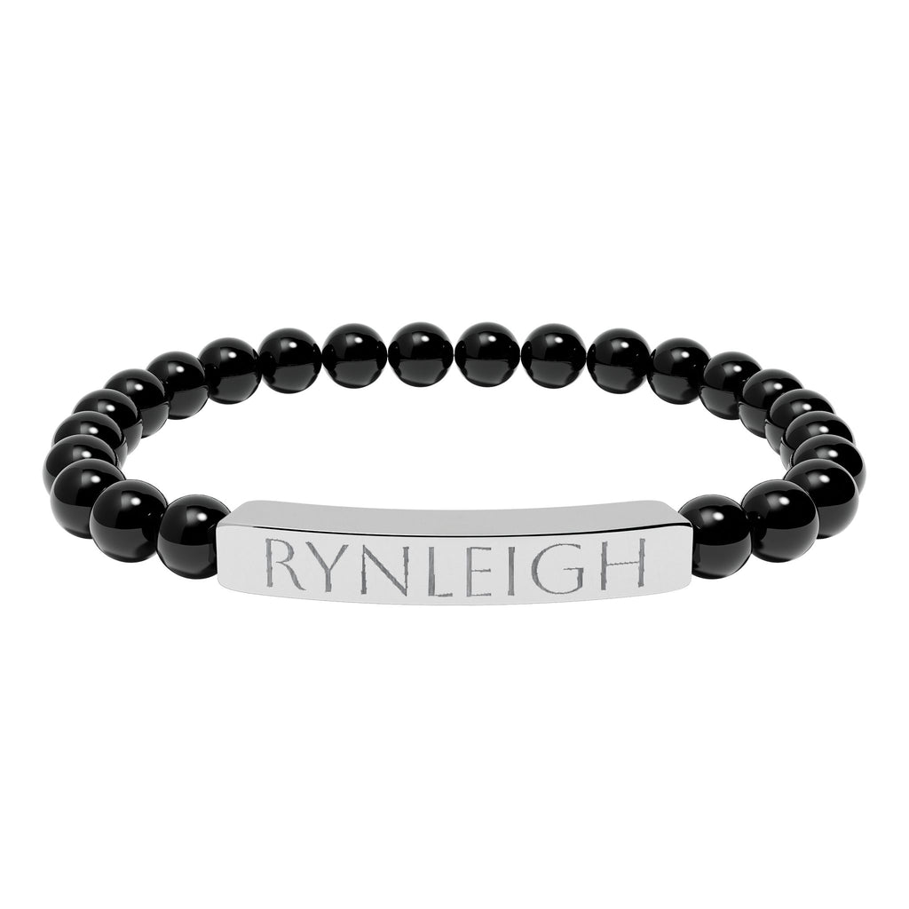 Engravable Natural Stone Bar Bracelet — Personalized Stretch Bead Bracelet
