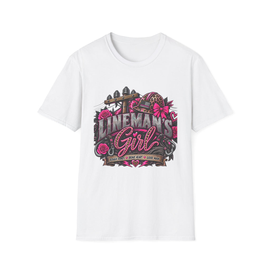 Lineman's Girl T-Shirt — Pink Floral Lineman Crew Tee