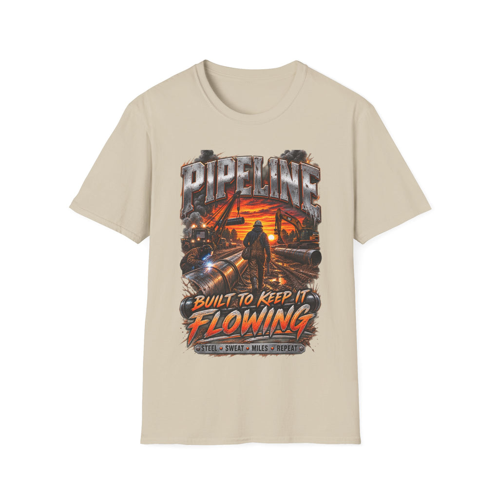 Pipeline Workers Sunset T-Shirt — "Built to Keep It Flowing" Oil & Gas Tee