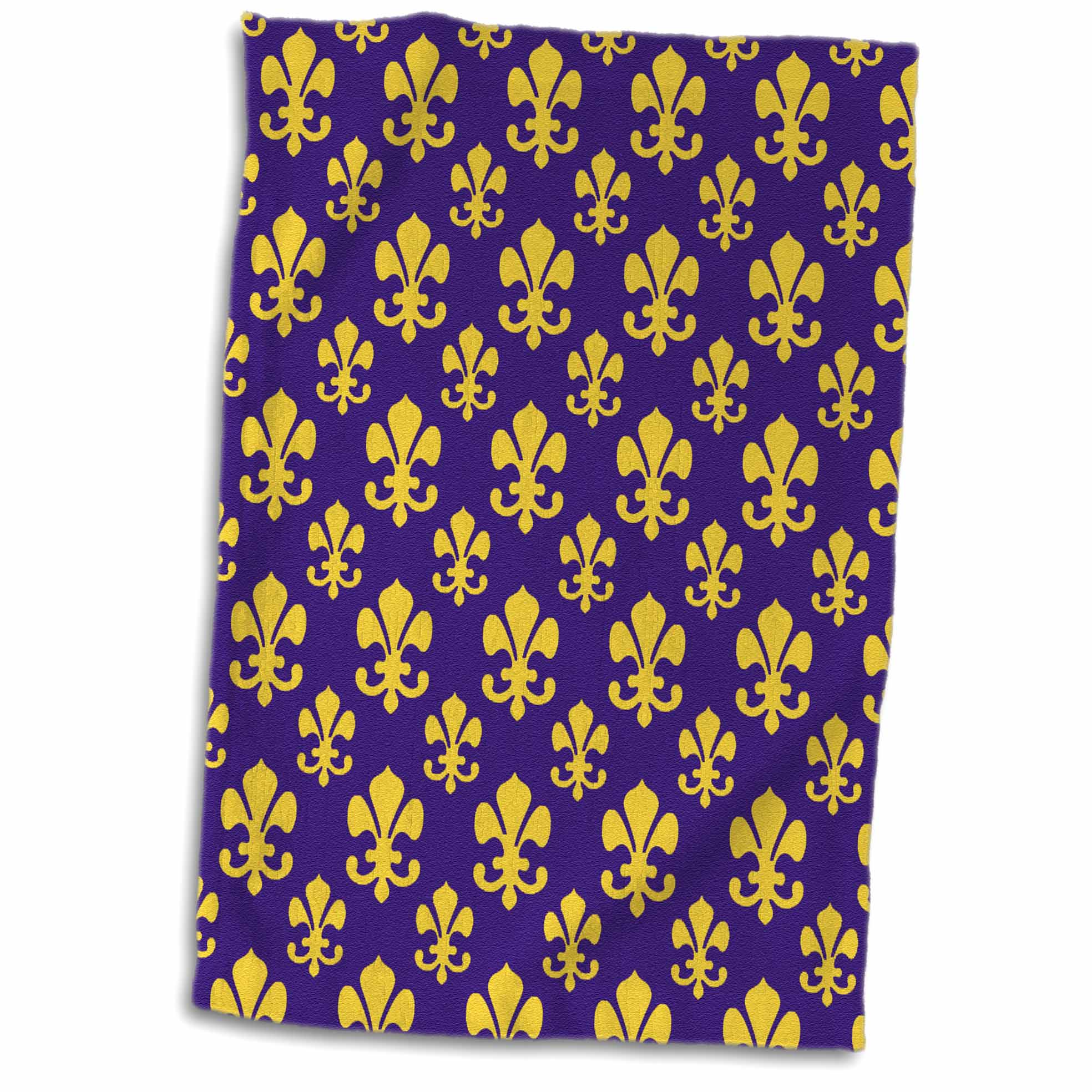 3dRose Fleur de lis Pattern in LSU Colors Dark Purple and Canary Yellow - Towels (twl-31334)