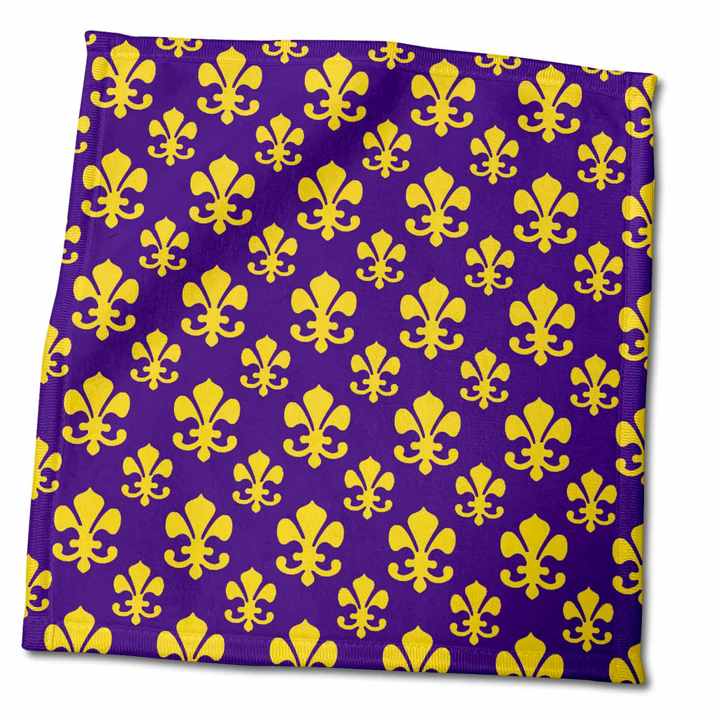 3dRose Fleur de lis Pattern in LSU Colors Dark Purple and Canary Yellow - Towels (twl-31334)
