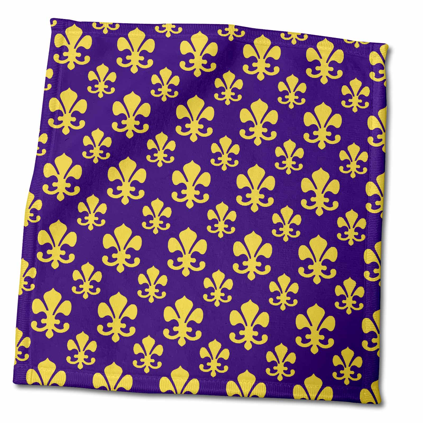 3dRose Fleur de lis Pattern in LSU Colors Dark Purple and Canary Yellow - Towels (twl-31334)
