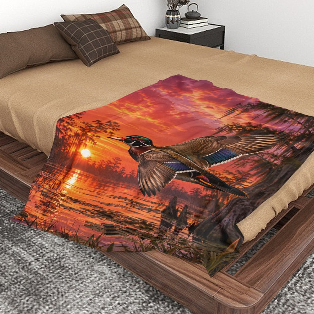 Large 320 GSM  280 GSM Flannel Throw Blanket 60"x40" wood duck over bayou