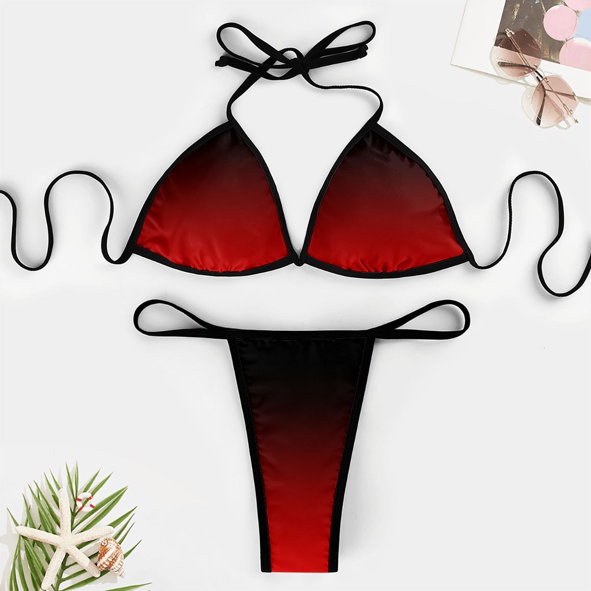 Thong Bikini Customized Services red black ombre